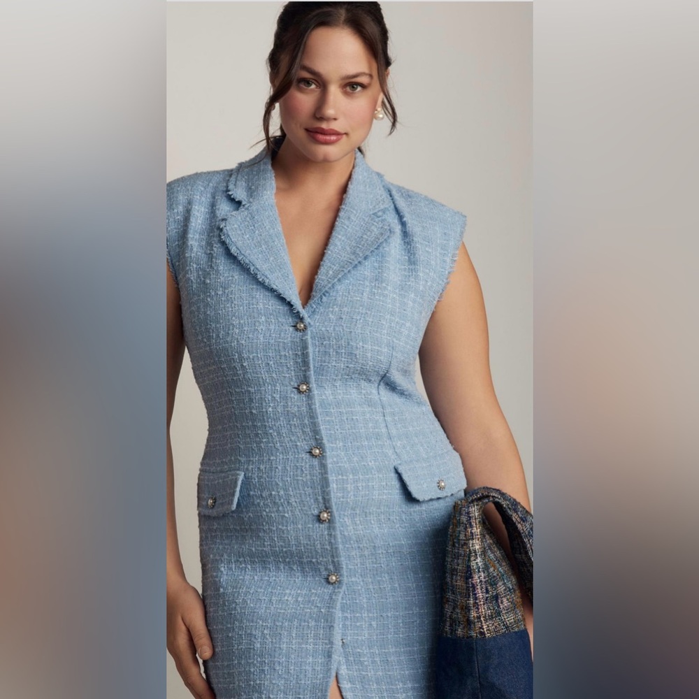 NWOT Maeve by Anthropologie Sleeveless Tweed Blazer Mini Dress Size 8 - Picture 3 of 8